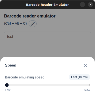 Barcode Scanner Emulator behavior settings showing delay controls and ENTER suffix options.